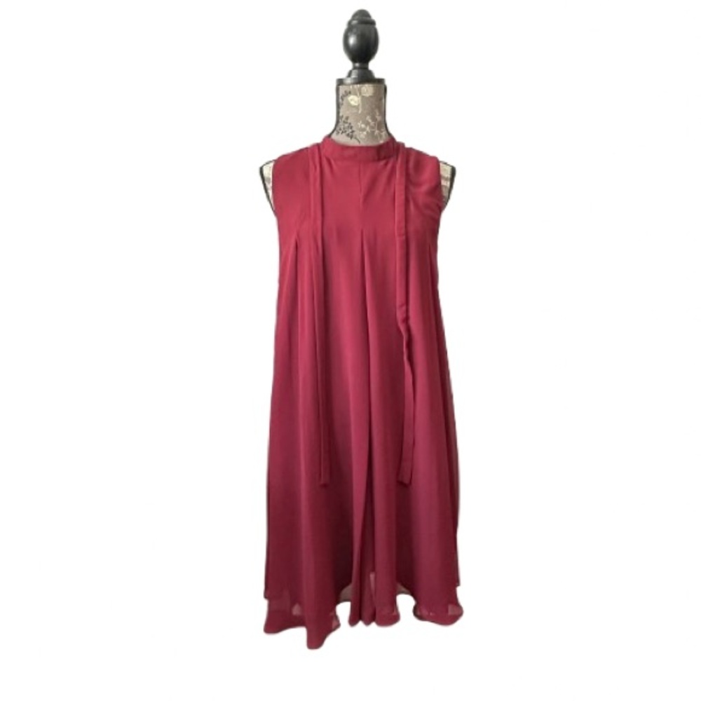 BCBGeneration Women's L Red Wine Sleeveless Mock Neck Mini Relaxed Fit Dress
